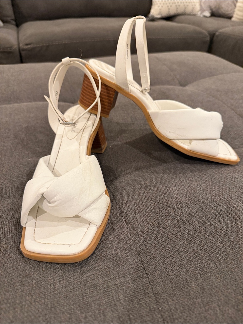 Alex Marie White Knotted Strap Block Heel Sandals